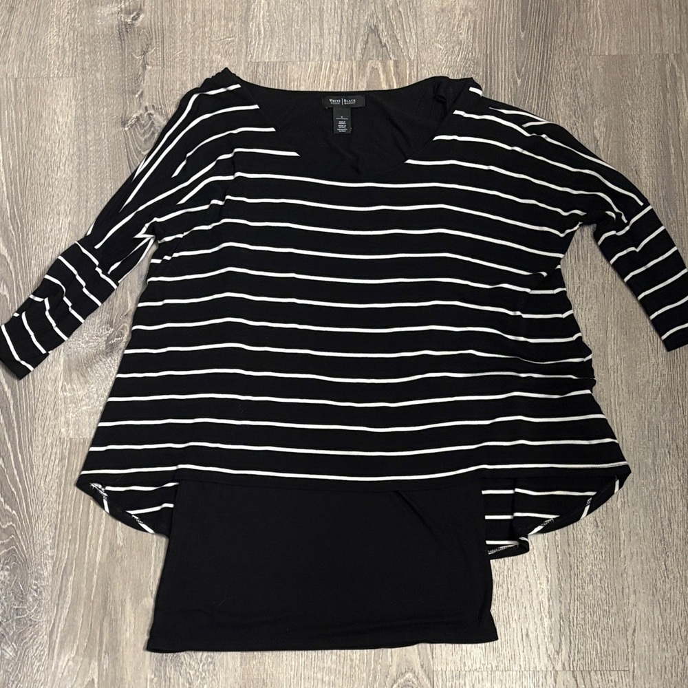 White House Black Market Black and White Striped Long Sleeve‎ Top